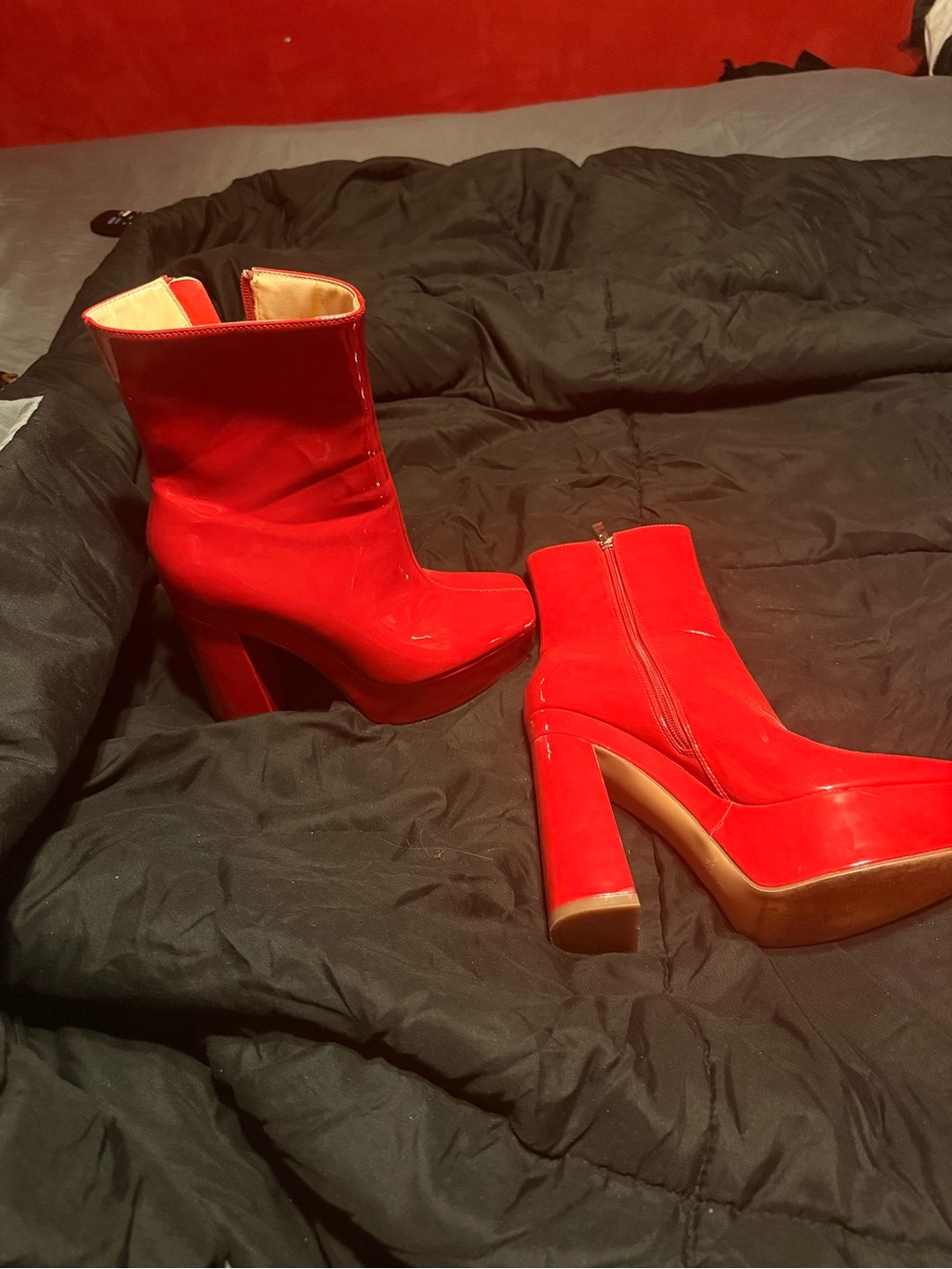 Red Platform Ankle Boots for Women